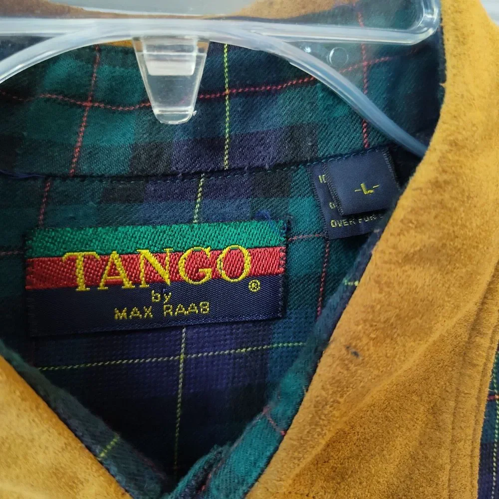 Tango by Max Raab Green Blue Plaid Button Down Long Sleeve Made in USA‎ Size L